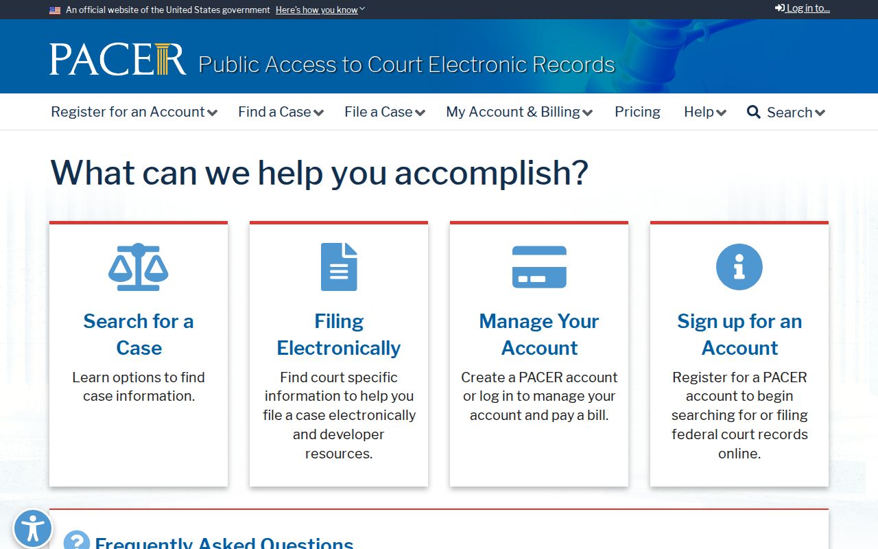 Webb County federal court docket PACER page
